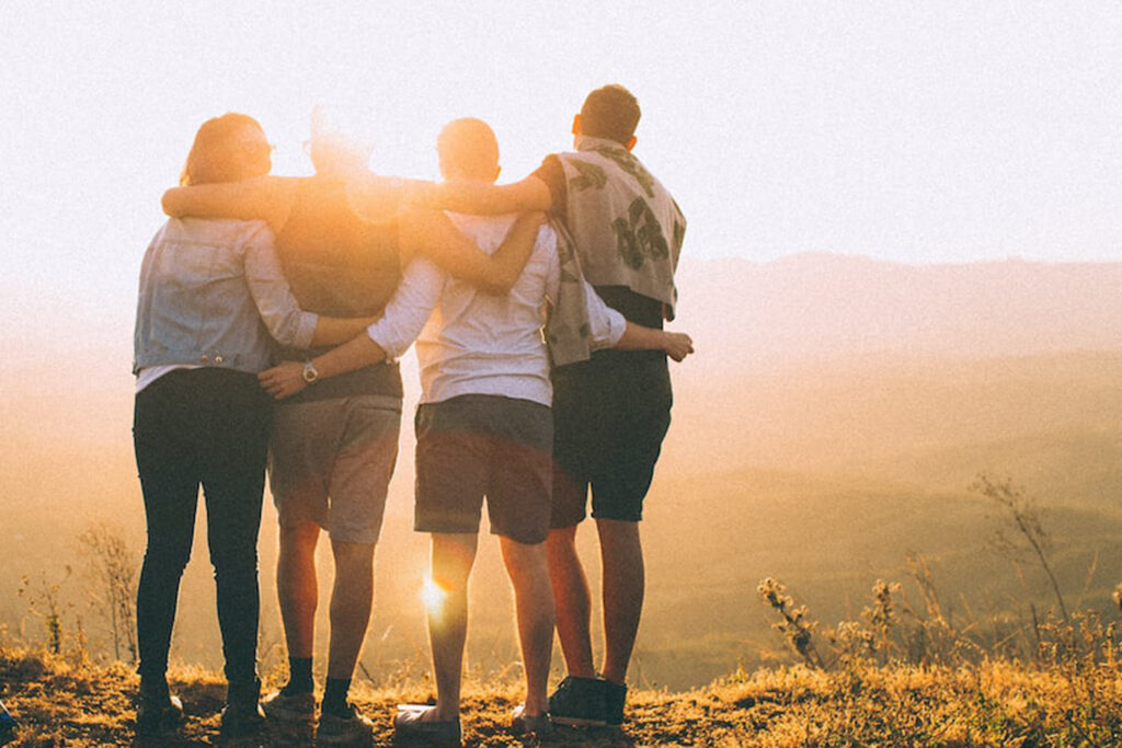 group of friends hugging